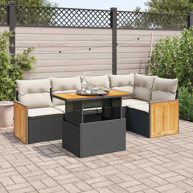 vidaXL 6-delige Loungeset met kussens poly rattan acacia zwart, foto 2