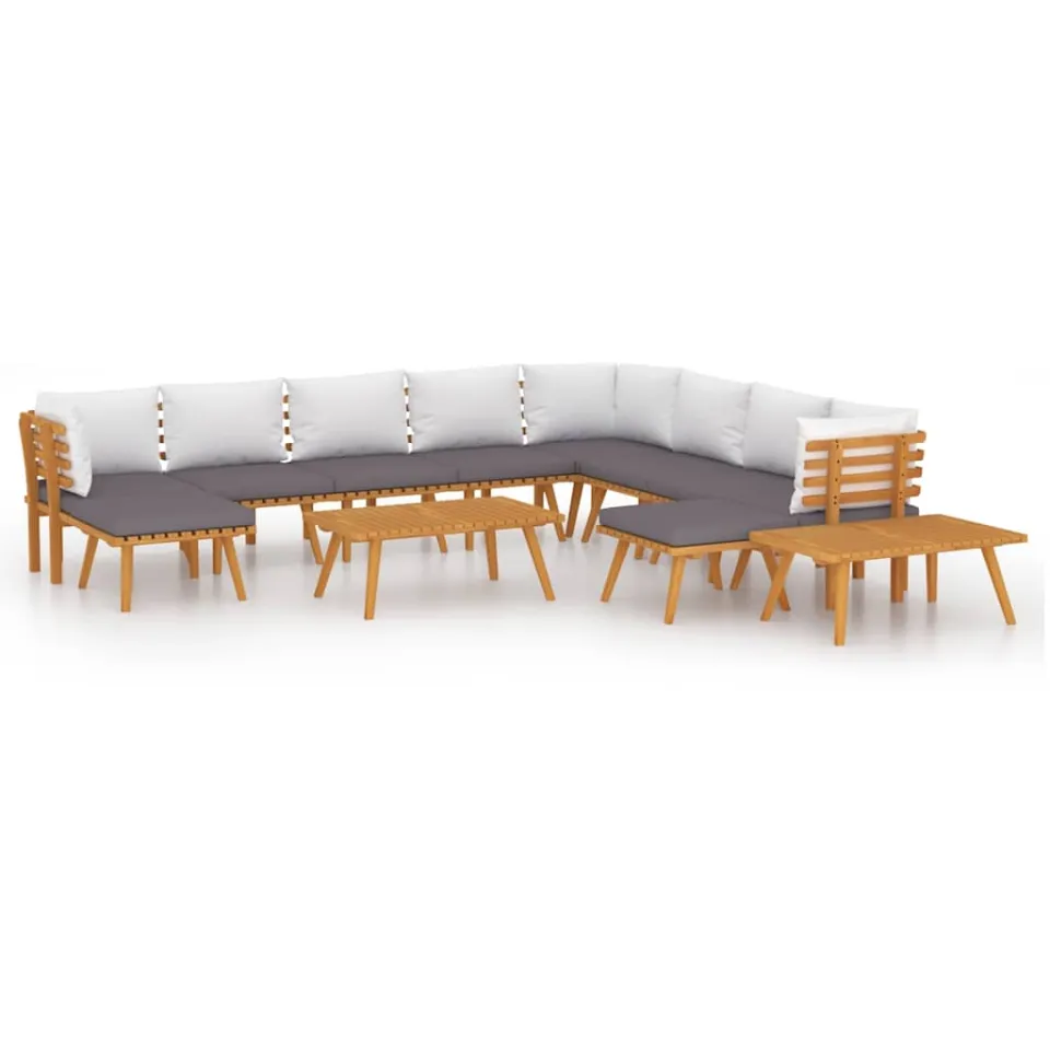 vidaXL 12-delige Loungeset met kussens massief acaciahout bruin, foto 3