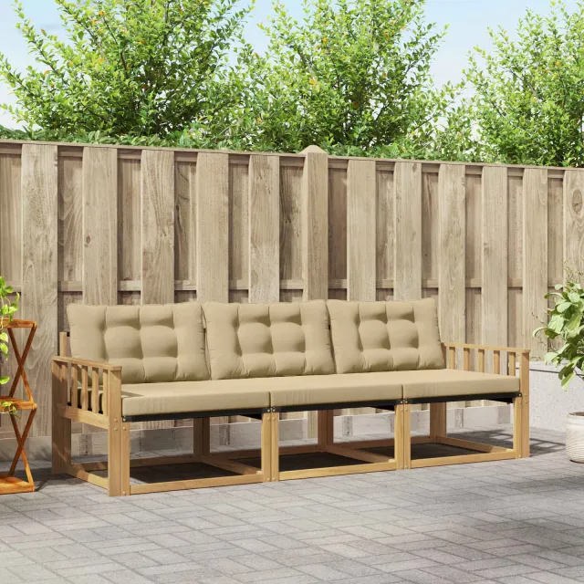 vidaXL Buiten bankenset 3 st Wit en Beige Bruin