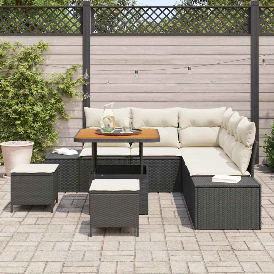 vidaXL Tuinbankenset 8 st Zwart Poly riet, foto 3