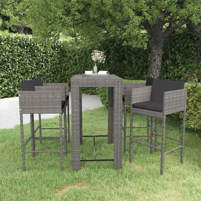 vidaXL 5-delige Tuinbarset met kussens poly rattan grijs, foto 2