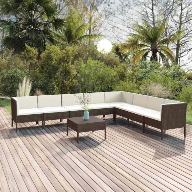 vidaXL 9-delige Loungeset met kussens poly rattan bruin, foto 2