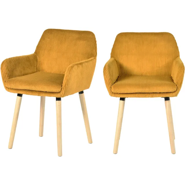 MEUBLE COSY Meubles Cosy Eetkamerstoel - Set Van 2 Fluweel Ribstof Houten Poten Scandinavisch Design - Geel