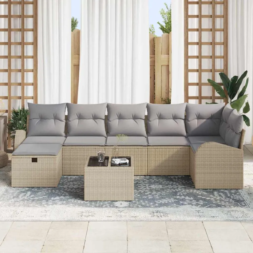 vidaXL Tuin Sofa Set 8 st Beige poly rattan, foto 2