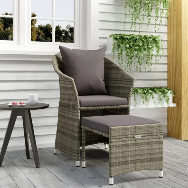 vidaXL 2-delige Loungeset met kussens poly rattan grijs, foto 2