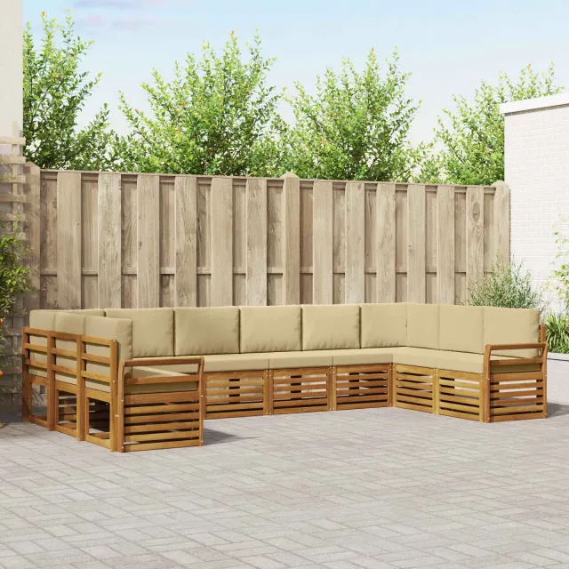 vidaXL Buiten bankenset 10 st 10-zits Natuurlijk en Beige Bruin