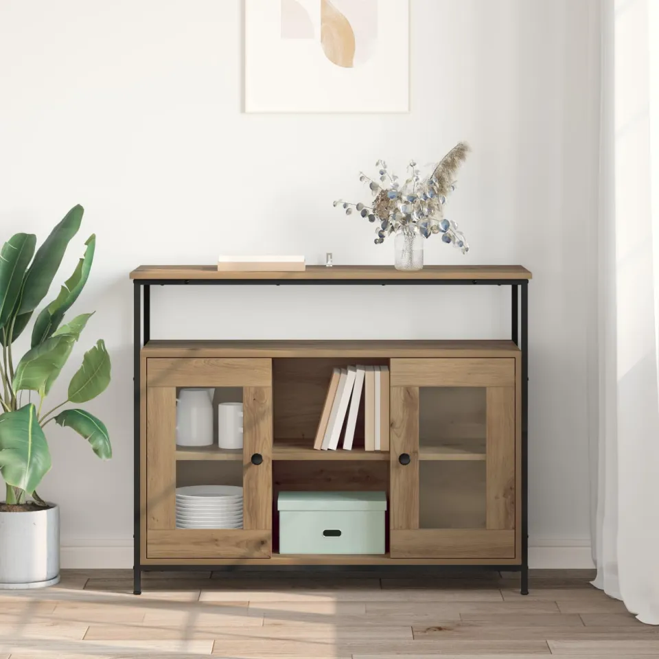 vidaXL Dressoir Artisan Eiken 100 x 35 x 80 cm Bewerkt hout, foto 4