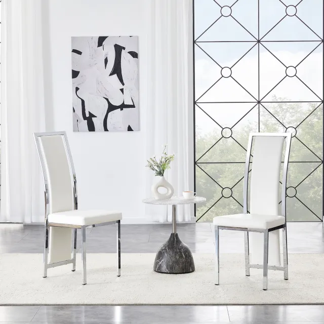 CHICFURN Eetkamerstoelen set van 2 - Hoge rugleuning - Metalen frame - Wit en zilver