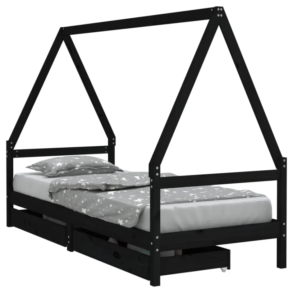 vidaXL Kinderbedframe 80x200 cm massief grenenhout zwart