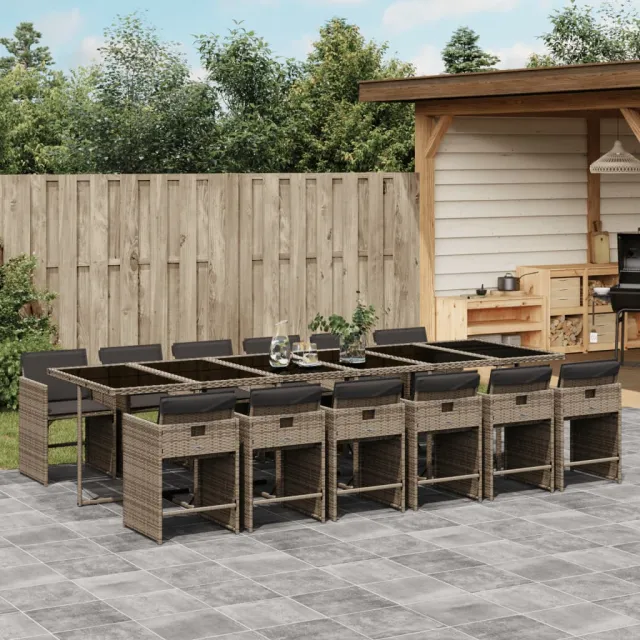 vidaXL 13-delige tuinset met kussens, grijs polyrotan