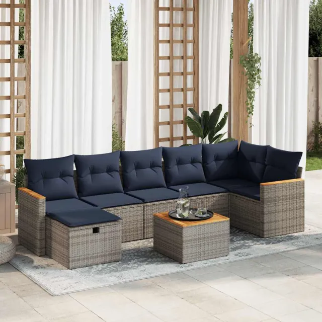 vidaXL 8-delige Loungeset met kussens poly rattan grijs, foto 2
