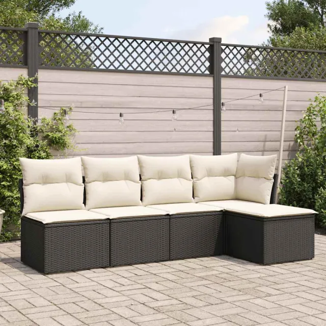 vidaXL 5-delige Loungeset met kussens poly rattan zwart, foto 2