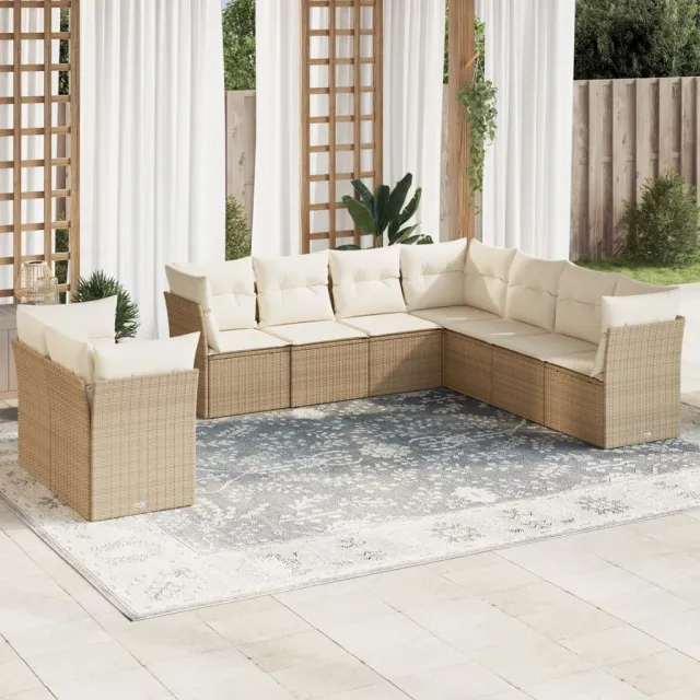 vidaXL 9-delige Loungeset met kussens poly rattan beige, foto 2