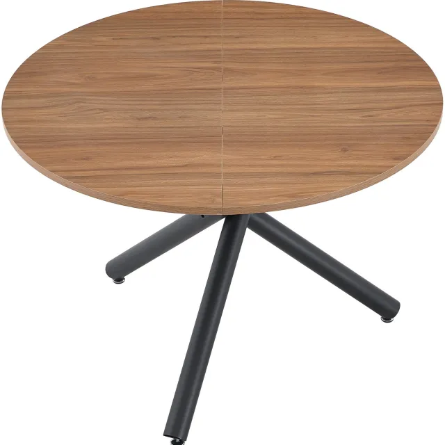 MUVANO Ronde eettafel 110 cm - Keukentafel - Verstelbare antislipvoetjes - MDF-blad met metalen kruisonderstel - Voor keuken en eetkamer - Walnootkleur