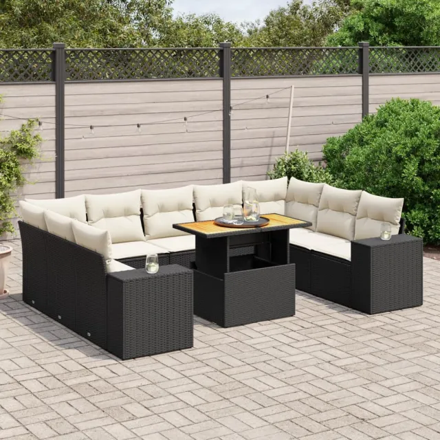 vidaXL 10-delige Loungeset met kussens poly rattan zwart, foto 2