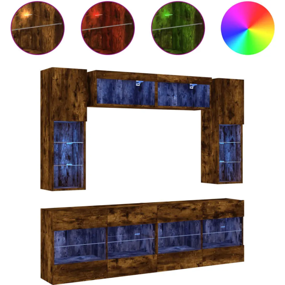 vidaXL 6-delige Tv-wandmeubelset met LED-verlichting gerookt eiken, foto 3