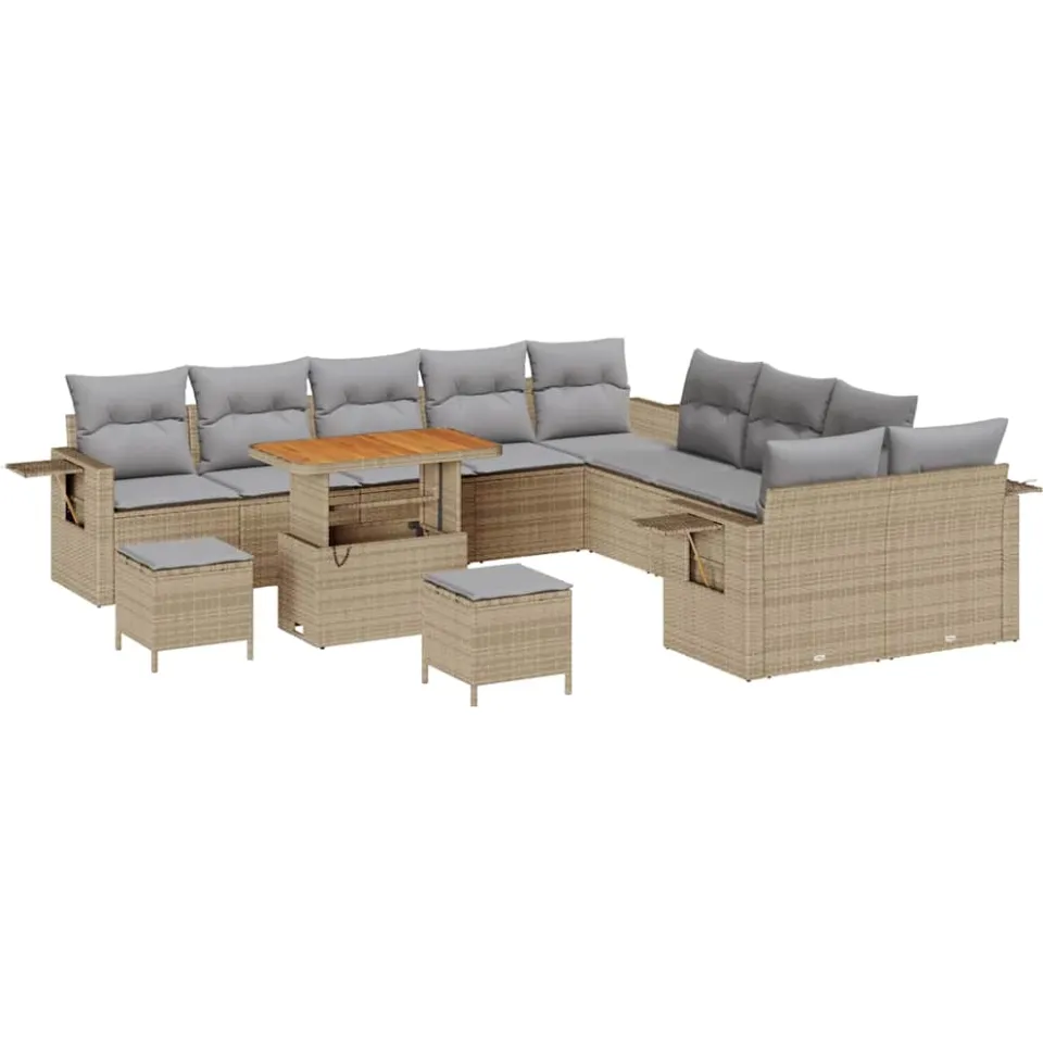 vidaXL Tuin Sofa Set 13 st Beige poly rattan, foto 4