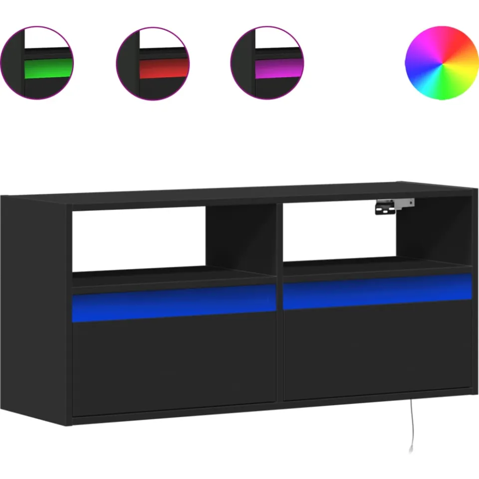 vidaXL Tv-wandmeubel met LED-verlichting 100x31x45 cm zwart, foto 3