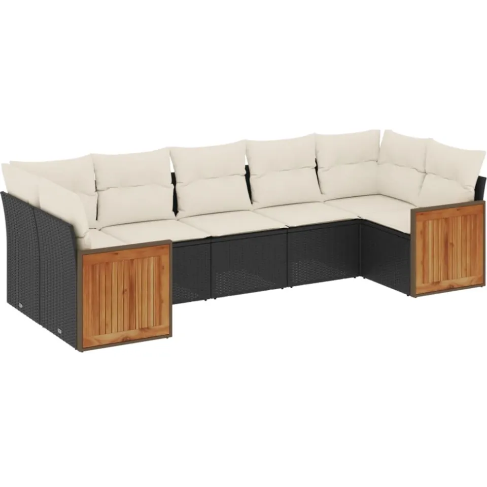 vidaXL 7-delige Loungeset met kussens poly rattan zwart