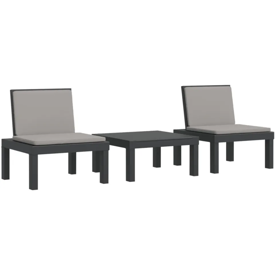 vidaXL 3-delige Loungeset met kussens PP antracietkleurig, foto 3