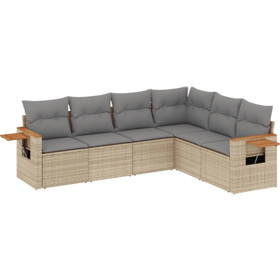 vidaXL 6-delige Loungeset met kussens poly rattan beige