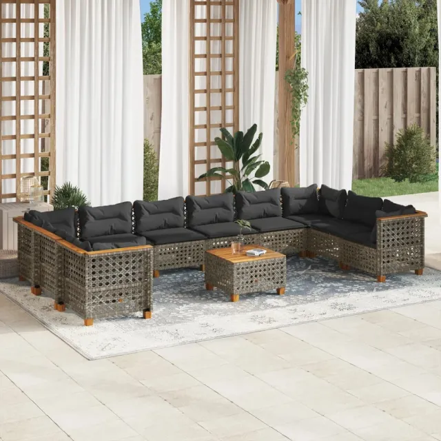vidaXL 11-delige Loungeset met kussens poly rattan grijs, foto 2