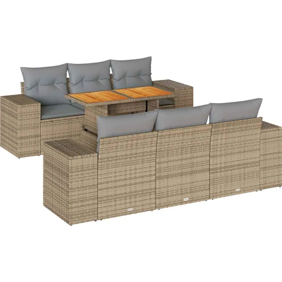 vidaXL 7-delige Loungeset met kussens poly rattan beige, foto 3