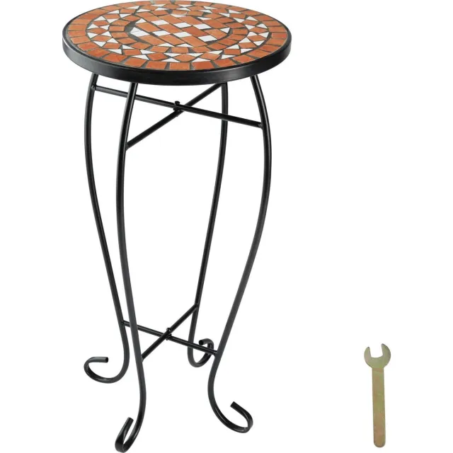 Tectake Mozaïek Bloemenkruk - Ronde Bijzettafel met Steenmozaïk - Ø 30 cm - Diverse Kleuren - (Terra | Nr. 402768) zwart