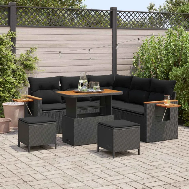 vidaXL Tuinbankenset 8 st Zwart poly rattan, foto 2