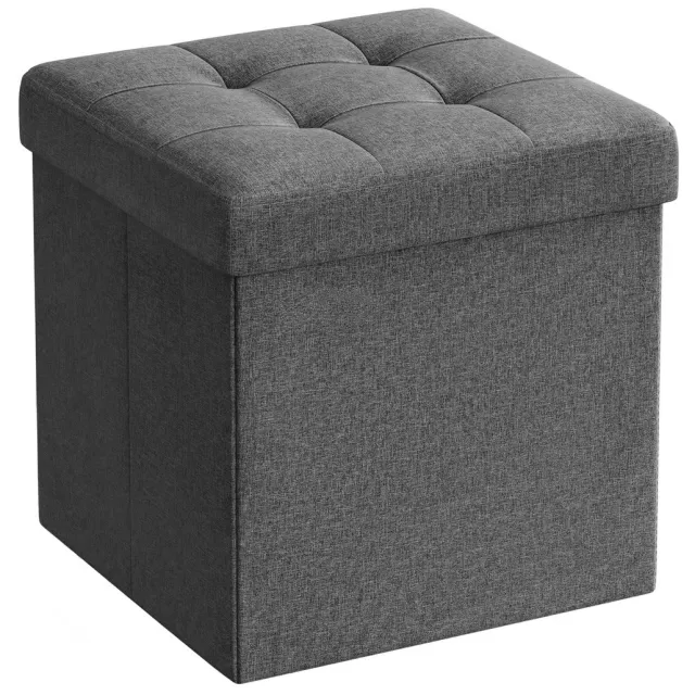 Acaza Poef - Opbergbox - Grijs - 30 x 30 x 30 cm - Poef met opbergruimte - Opbouwbare Poef - MDF - Pouf - Poefs - Hockers en Poefen - Opbergbox Kinderen - Hocker met Opbergruimte Donkergrijs