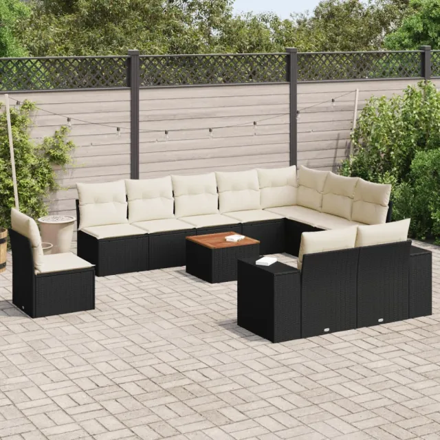 vidaXL 11-delige Loungeset met kussens poly rattan zwart, foto 2