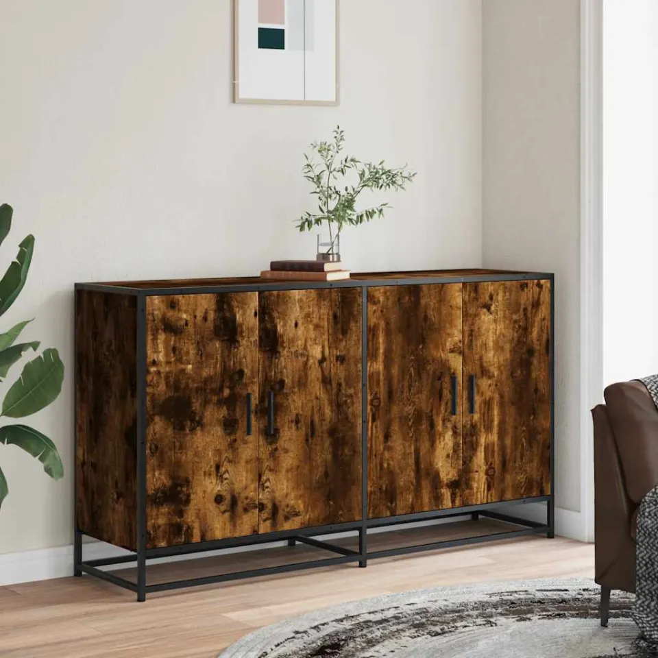 vidaXL Dressoir 134x35x76 cm bewerkt hout gerookt eikenkleurig, foto 2