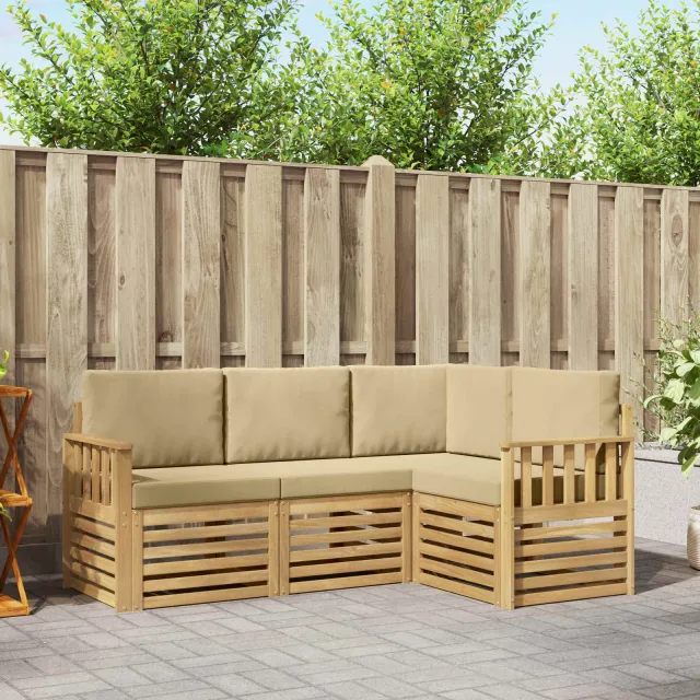 vidaXL Buiten bankenset 4 st Wit en Beige Polyester