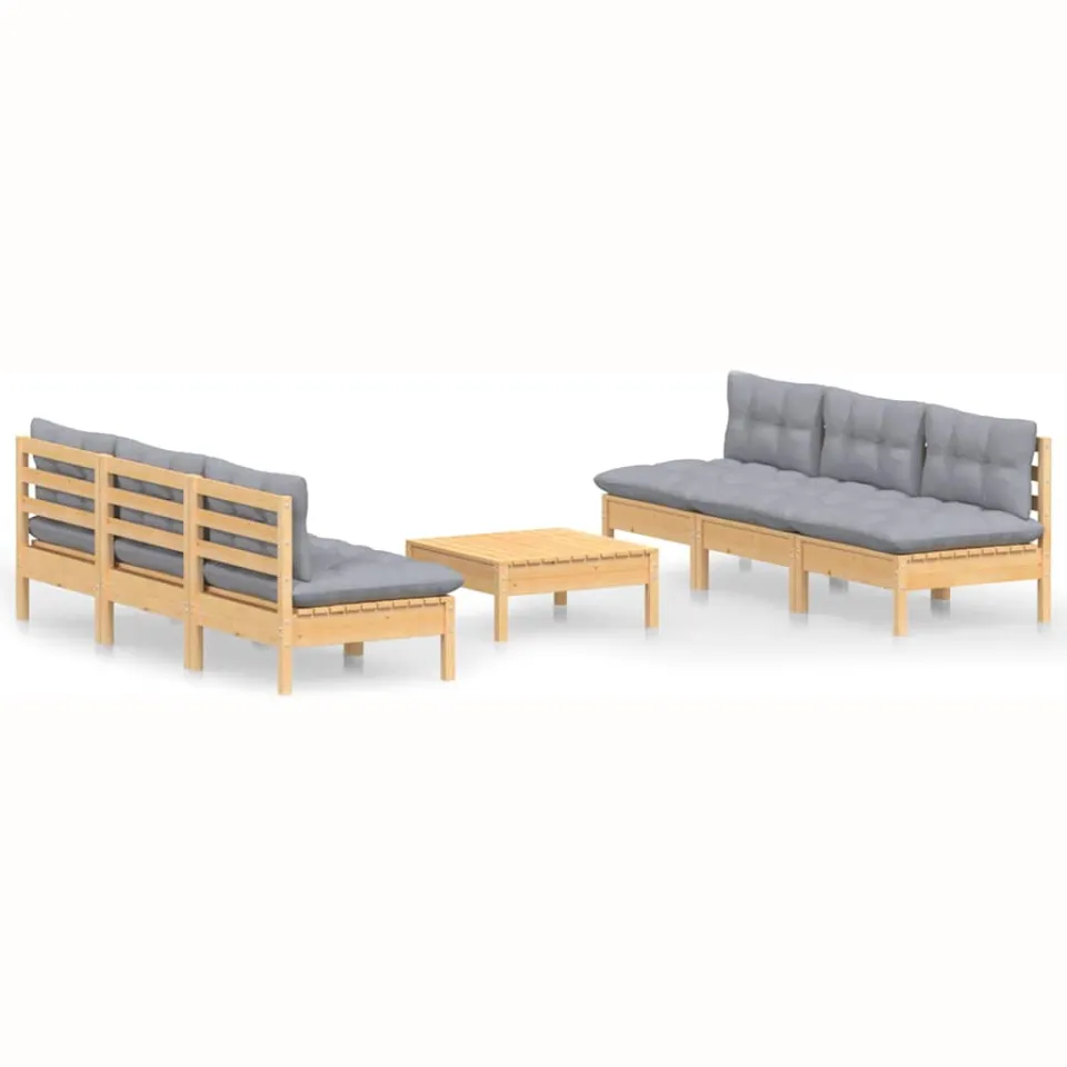 vidaXL 7-delige Loungeset met grijze kussens grenenhout grijs