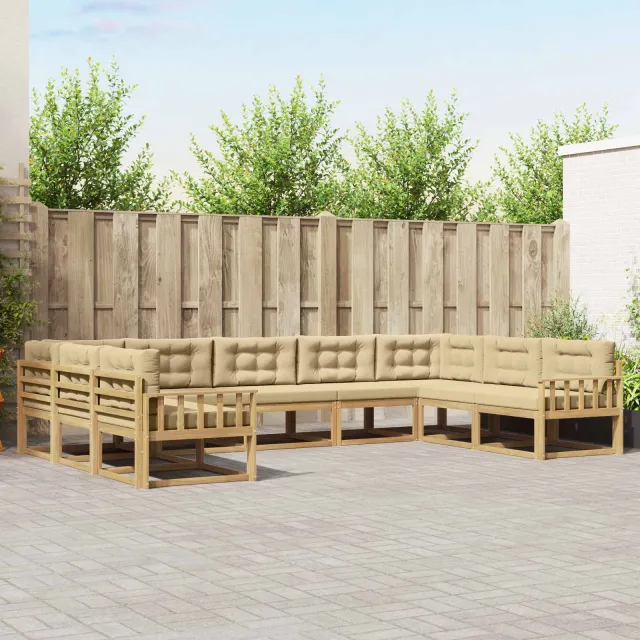 vidaXL Buiten bankenset 9 st 9-zits Wit en Beige