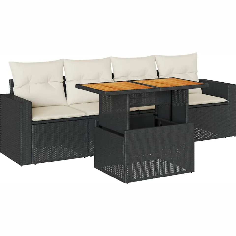 vidaXL 5-delige Loungeset met kussens poly rattan zwart, foto 3