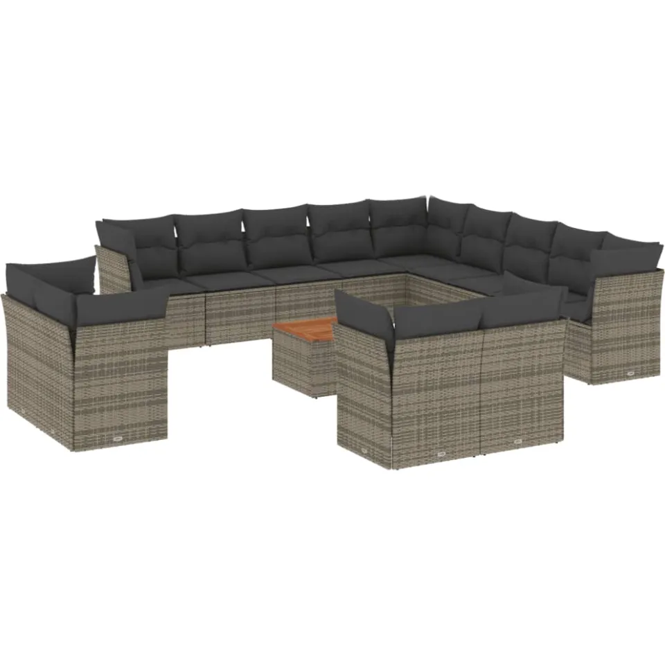 vidaXL 14-delige Loungeset met kussens poly rattan grijs, foto 3