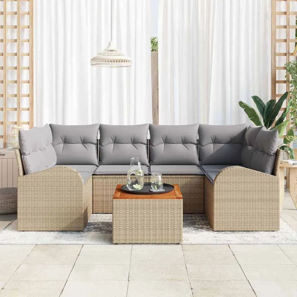 vidaXL Tuinbankenset 7 st Beige poly rattan, foto 3