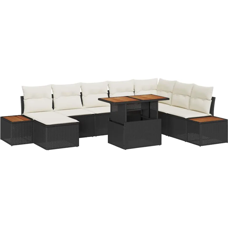 vidaXL Tuinbankenset 9 st Zwart en Beige
