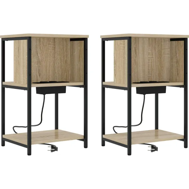 vidaXL Nachtkastje 2 st Sonoma Eiken 38 x 31 x 61 cm Bewerkt hout Bruin