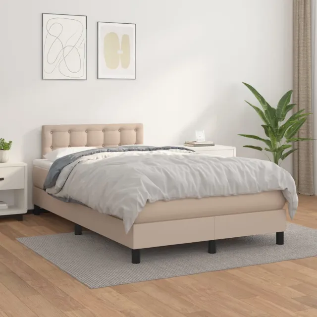vidaXL Boxspring met matras kunstleer cappuccinokleurig 120x200 cm bruin
