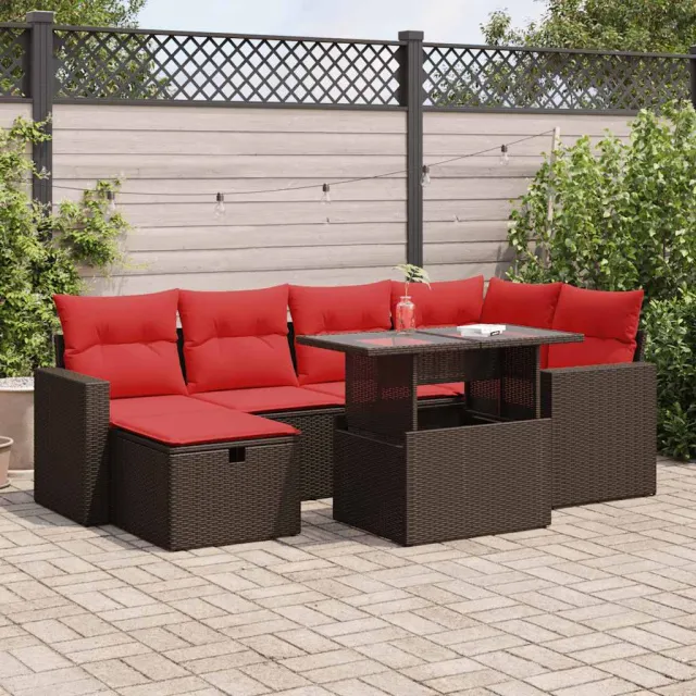 vidaXL 7-delige Loungeset met kussens poly rattan acacia bruin, foto 2