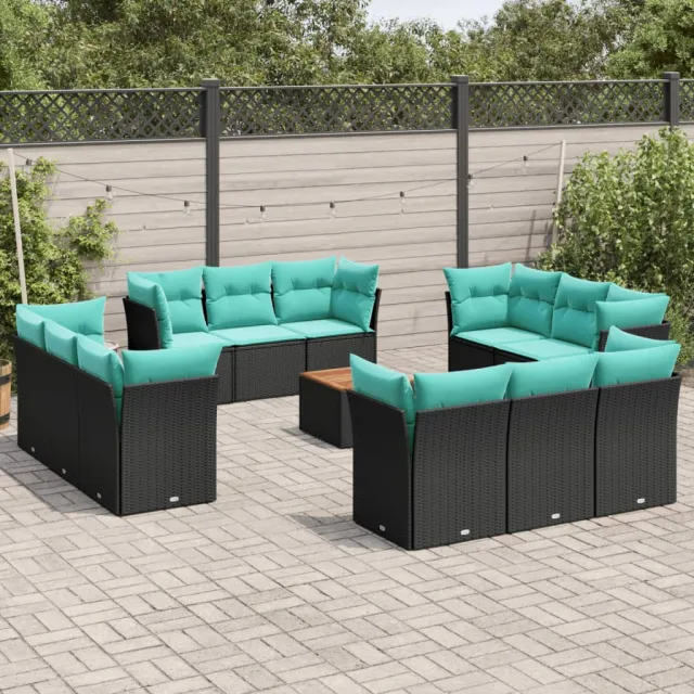 vidaXL 13-delige Loungeset met kussens poly rattan zwart, foto 2