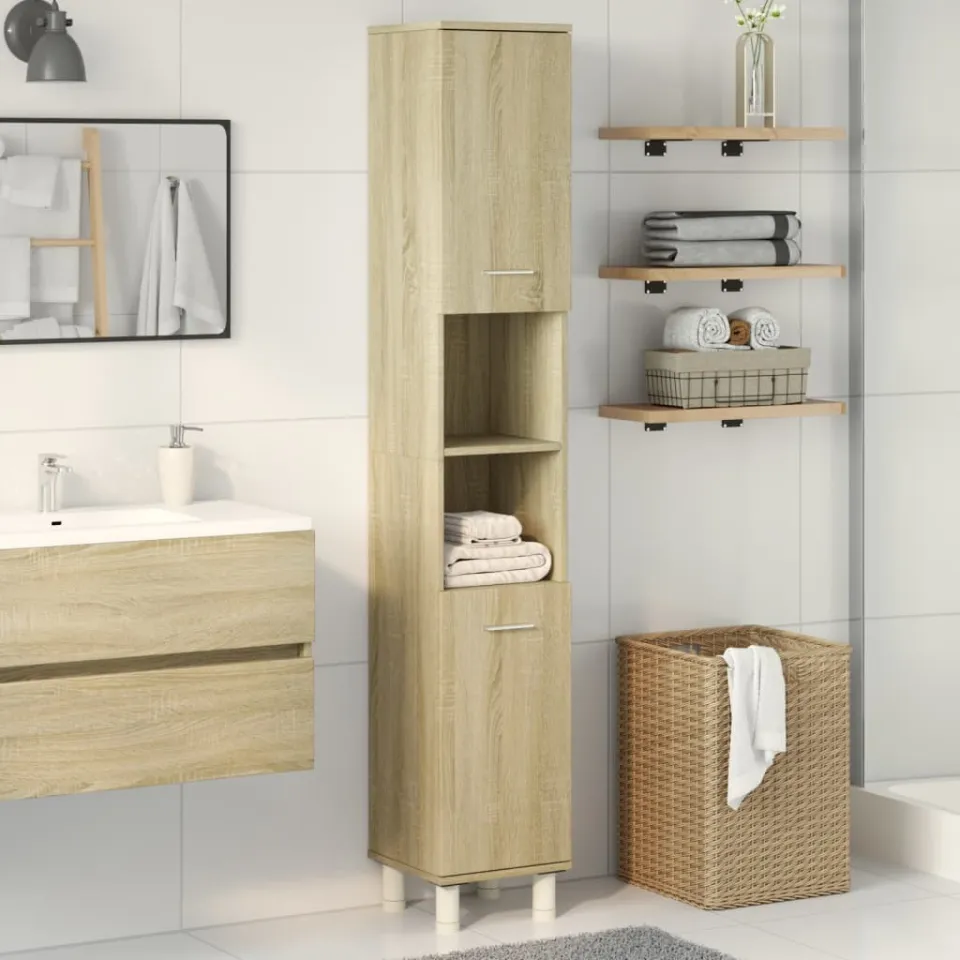vidaXL Badkamerkast 30,5x30x179 cm bewerkt hout sonoma eikenkleurig, foto 2