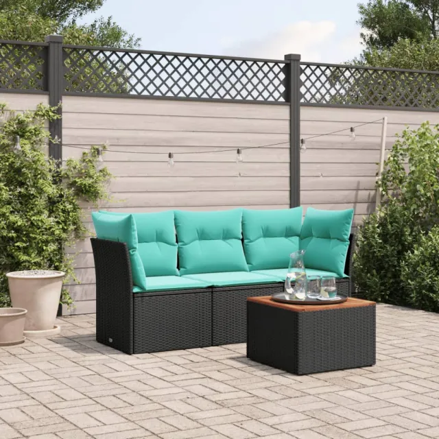 vidaXL 4-delige Loungeset met kussens poly rattan zwart, foto 2