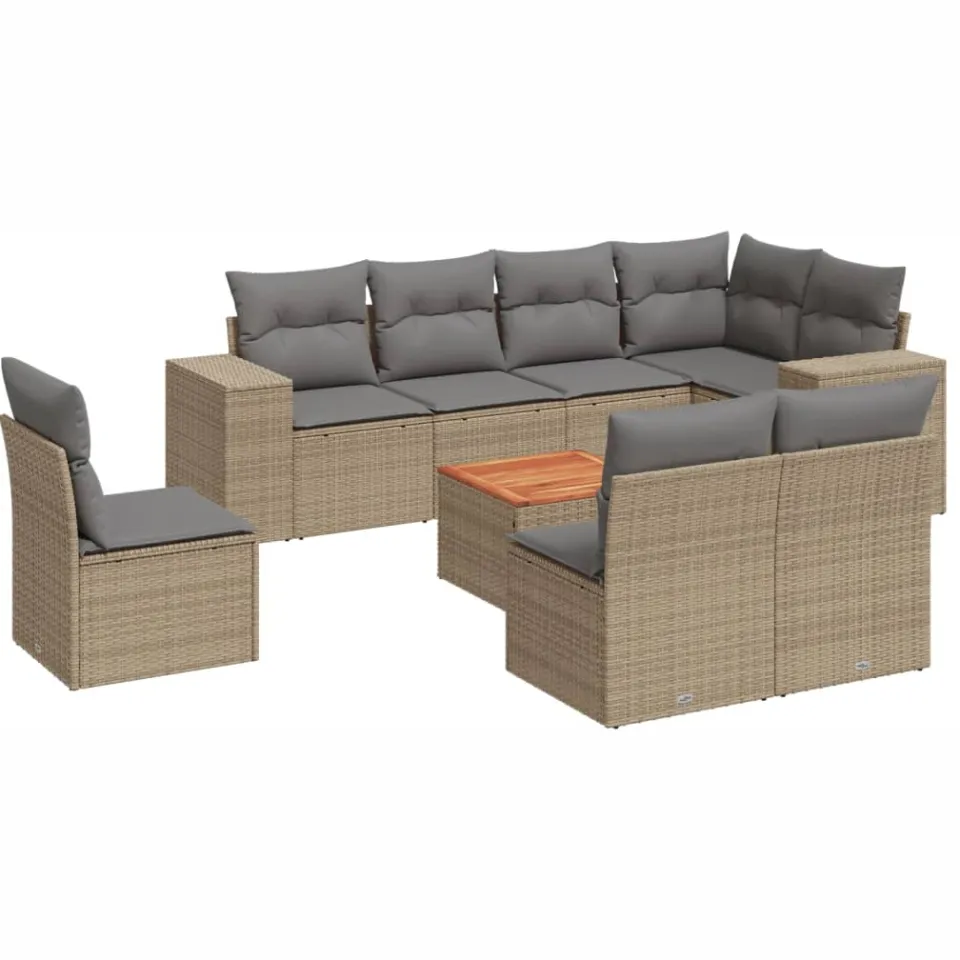 vidaXL 9-delige Loungeset met kussens poly rattan beige, foto 3