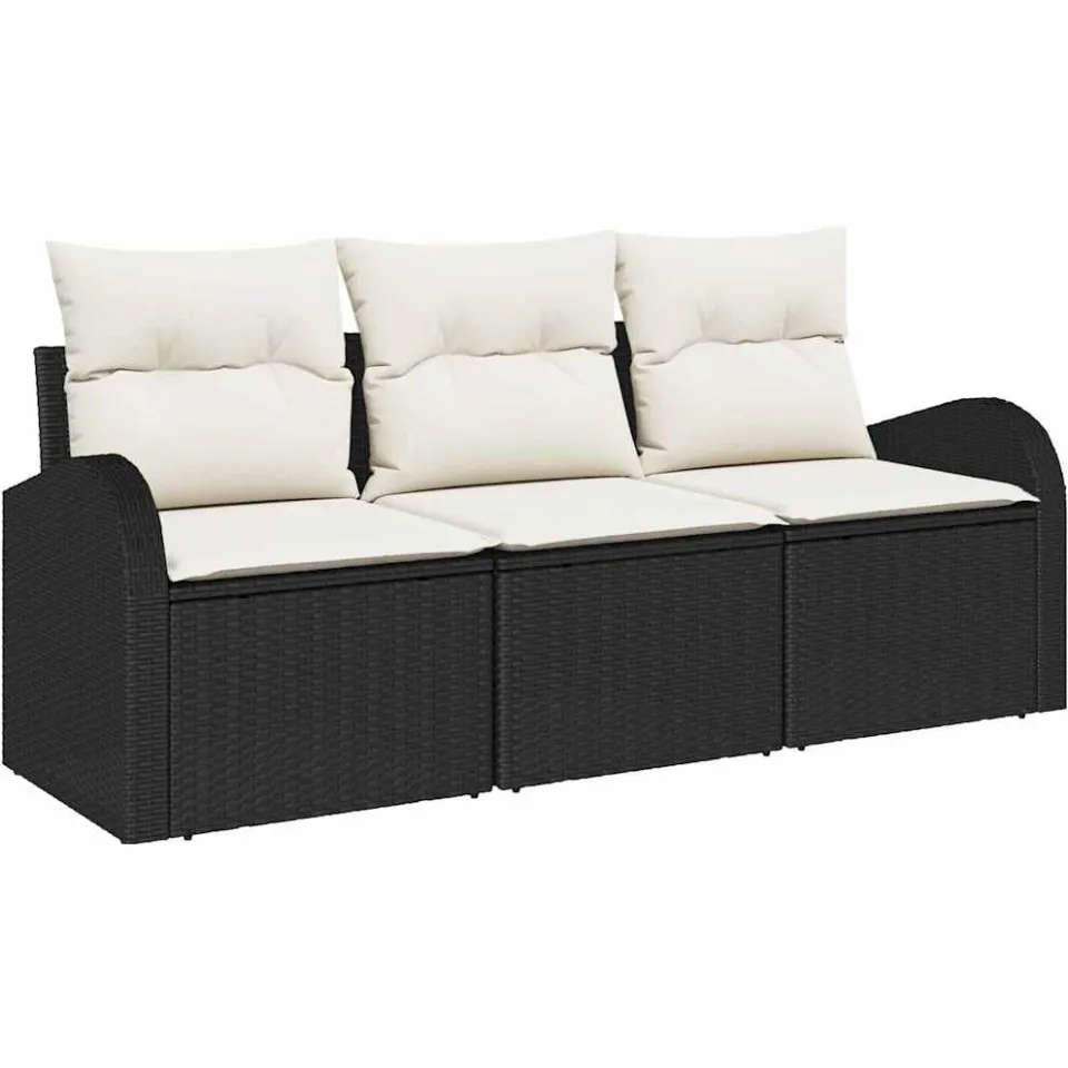vidaXL Tuin Sofa Set met kussen 3 pcs Zwart Poly riet