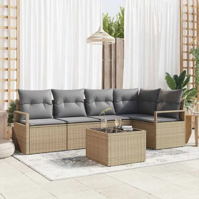 vidaXL Bankstel 6 st Beige poly rattan, foto 2