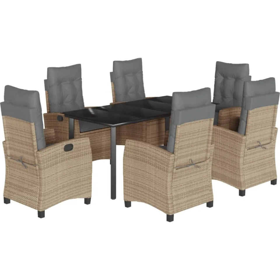 vidaXL 7-delige Tuinset met kussens poly rattan gemengd beige, foto 4