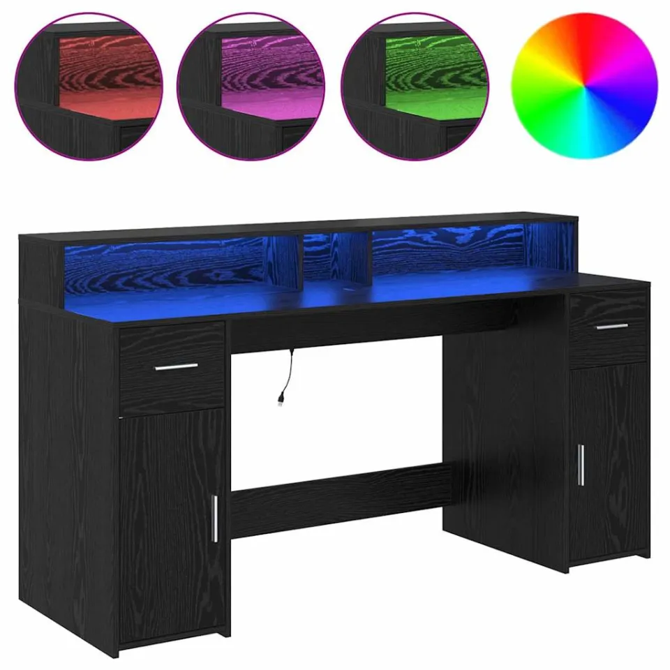 vidaXL Bureau Zwart eiken 160 x 55 x 91 cm Bewerkt hout, foto 4